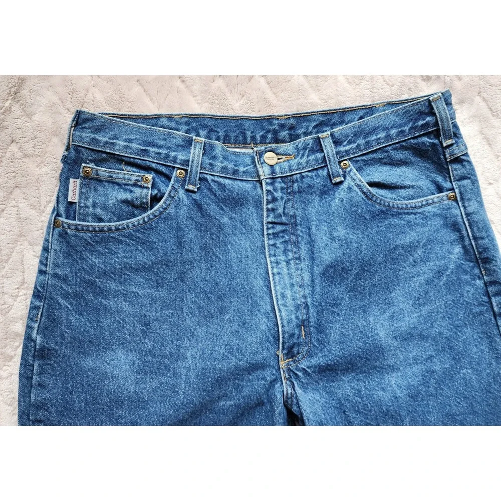 Vintage Carhartt Blanket Lined Denim Jeans Mens 36x32 Blue Straight B21 DST
